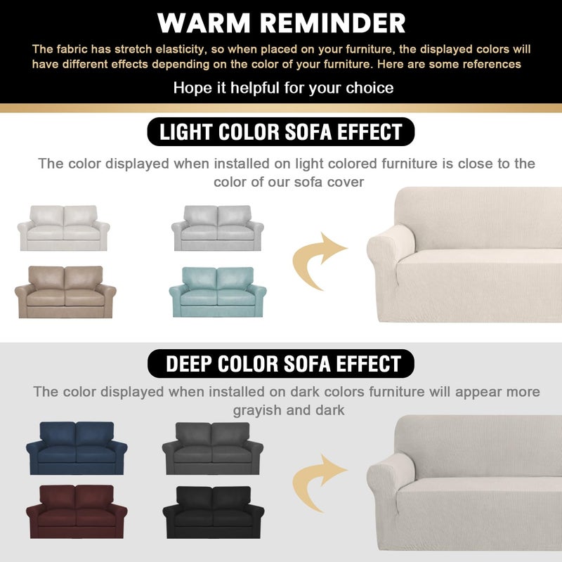 PrinceDeco Stretch Loveseat Sofa Cover Slipcover Couch Cover for 2 Cushion Sofa Washable Sofa Cover for Pets Friendly Furniture Protector Covers with Non Slip Bottom(Loveseat, Ivory) - Image 2